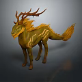 Game Movie Fantasy Dragon Character With Deer Antlers Yellow Green Scales Flame Mane