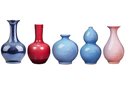 Colorful Ceramic Vases in Blue Red Light Blue Pink with Various Shapes for Home Decor 3d model