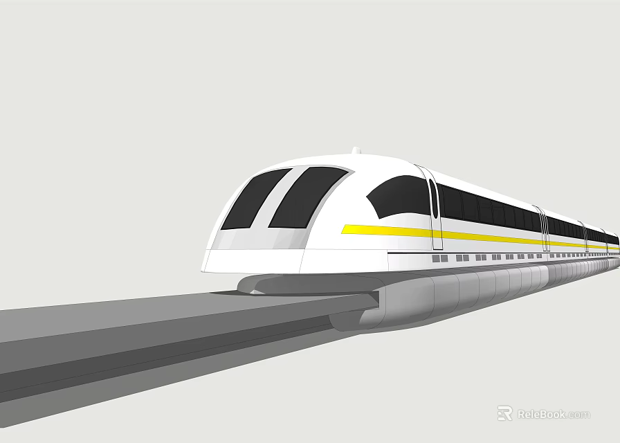 Modern White Maglev Train With Yellow Stripe Aerodynamic Design On Track 3d model 