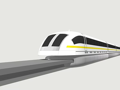 Modern White Maglev Train With Yellow Stripe Aerodynamic Design On Track 3d model