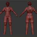 Futuristic Character In Black Armor With Orange Glowing Details Front Back View
