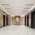 Modern Elevator Lobby Interior Design With Multiple Doors Neutral Walls And Ceiling Lines 3d model