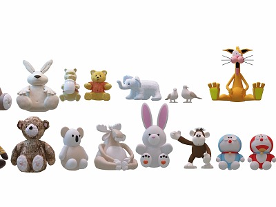 Doll Combination Children's Toy Bear Rabbit Deer Zebra Bird Elephant Hippo Monkey Giraffe Ding Dang Cat Doraemon 3d model