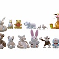 Doll Combination Children's Toy Bear Bear Rabbit Deer Zebra Bird Elephant Hippo Monkey Giraffe Ding Dang Cat Doraemon 3d model