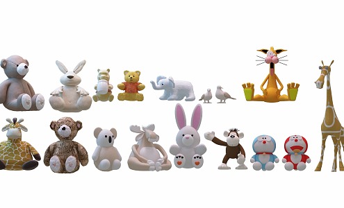 Doll Combination Children's Toy Bear Rabbit Deer Zebra Bird Elephant Hippo Monkey Giraffe Ding Dang Cat Doraemon 3d model