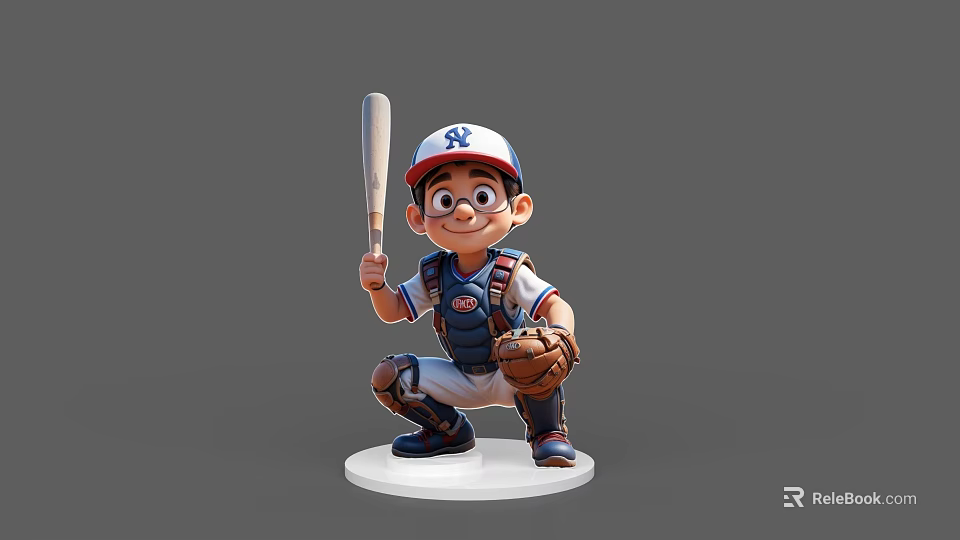 Cartoon Style Game And Movie Character With Baseball Cap Bat Uniform Glove And Backpack 3d model 