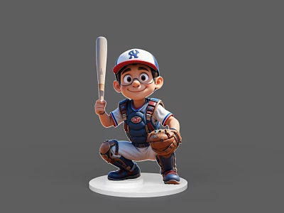 Cartoon Style Game And Movie Character With Baseball Cap Bat Uniform Glove And Backpack 3d model