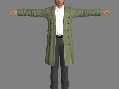 Man In Green Long Coat White Shirt And Dark Pants With Arms Outstretched 3d model