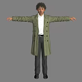 Man In Green Long Coat White Shirt And Dark Pants With Arms Outstretched