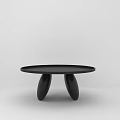 Black Round Coffee Table With Two Oval Shaped Legs In Minimalist Style 3d model