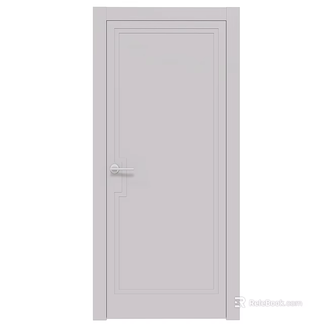 Modern Swing Door With Light Gray Surface And Metal Handle Design 3d model 