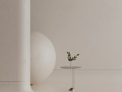 Side Table with Transparent Glass Top Metal Base and Small Green Plant in White Interior 3d model