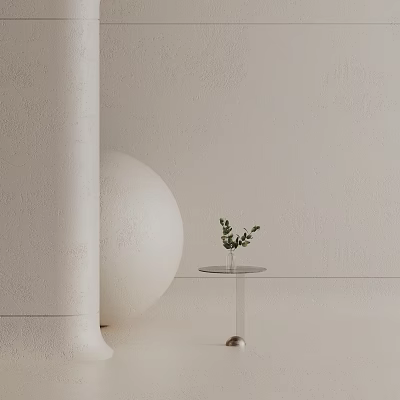 Side Table with Transparent Glass Top Metal Base and Small Green Plant in White Interior 3d model