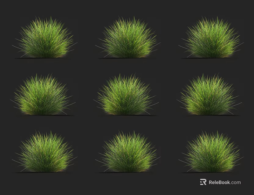 Green Shrubs Arranged in Three Rows and Three Columns on Black Background 3d model