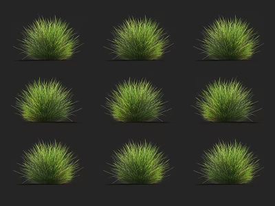 Green Shrubs Arranged in Three Rows and Three Columns on Black Background 3d model