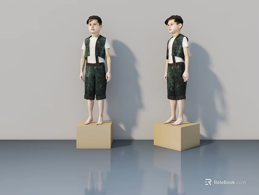 Two Women Standing on Cardboard Boxes in Minimalist White Studio Background 3d model 
