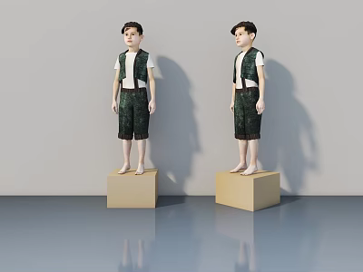 Two Women Standing on Cardboard Boxes in Minimalist White Studio Background 3d model
