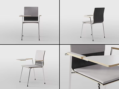 Gray Black Office Chair With Metal Frame Armrests And Foldable Desk 3d model