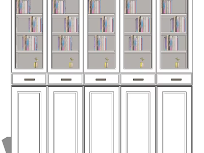 Modern Bookcase Interior Design with Glass Doors Books Drawers and Cabinet Doors 3d model