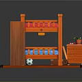 Wooden Bunk Bed Kids Bedroom With Bookshelf Nightstand And Pink Blue Mattresses