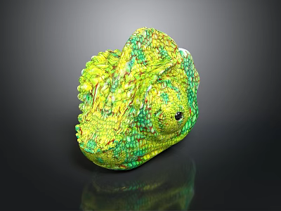 Vibrant Green And Yellow Chameleon With Detailed Skin Texture On Black Background 3d model