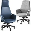 Comfortable Blue Leather and Gray Fabric Office Chairs with Swivel Design and Rolling Wheels