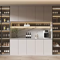 Modern Wine Cabinet With Glass Doors Wine Bottles Wine Glasses And Built-in Lighting
