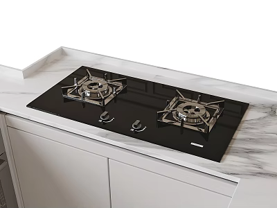 Built in Gas Stove Kitchen Appliance with Marble Countertop and White Cabinets 3d model