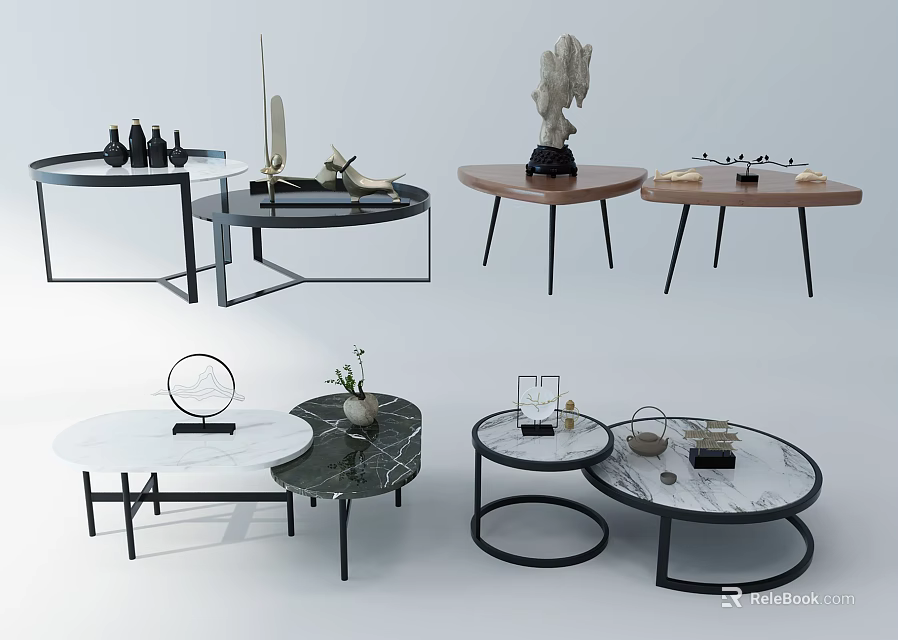Elegant Modern Coffee Tables With Various Designs Marble Tops And Metal Frames 3d model