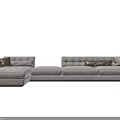 Modern Sectional Sofa With Tufted Back Fabric Upholstery And Decorative Pillows 3d model
