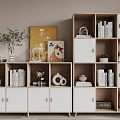 Modern Minimalist Bookshelf With Light Wood White Finish And Decorative Items Green Plants And Books