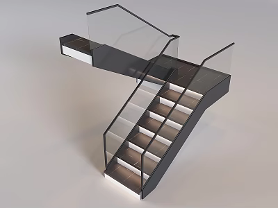 Modern Interior Staircase Design With Glass Railing And Black Metal Structure 3d model