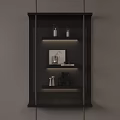 Modern Wall Shelf Mounted On Light Wall with Glass Jars Photo Frame And Decorative Vases