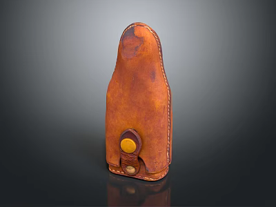Handcrafted Brown Leather Pouch With Yellow Button Closure And Stitched Edges 3d model