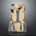 Modern Ergonomic Chair Design With Light Beige Cushion Blue Stripe And Gray Base