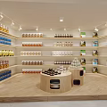 Modern Shopping Mall Store Interior With Wooden Counter Display Cabinets And Staircase