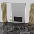 Modern Rectangular Dining Table With Beige Chairs Metal Base And Caged Cubist Pendant Light