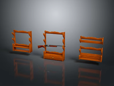 Wooden Gun Storage Racks With Central Rifle Holder And Display Shelves 3d model