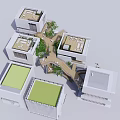 Modern Detached Villa Complex With Green Roofs Courtyard And Connecting Walkways