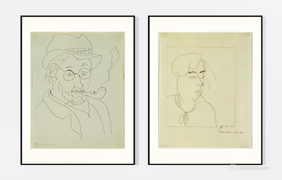 Two Line Art Portraits of Male and Female Figures in Sketch Style 3d model 