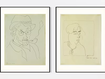 Two Line Art Portraits of Male and Female Figures in Sketch Style 3d model