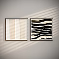 Abstract Paintings With Vertical And Wavy Stripes Framed On Light Wall 3d model
