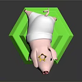 Cute 3D Pig Model With Golden Crown On Green Polygonal Base