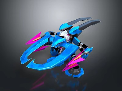 Futuristic Blue Mechanical Robot With Pink Accents And Sharp Bladed Appendages 3d model