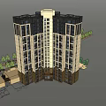 Modern High Rise Residential Building With Multiple Windows Ground Floor Structures And Surrounding Trees