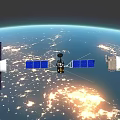 Satellites In Earth Orbit With Solar Panels And Communication Technology Above Illuminated Earth Surface 3d model