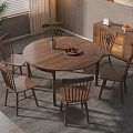 Quiet Ancient Style Dining Table and Chair Combination Solid Wood Round Dining Table and Chair Solid Wood Dining Chair Solid Wood Sideboard 3d model