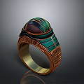 Elegant Gold Ring With Red Gem Green Blue Enamel And Carved Patterns Design 3d model