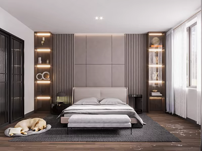 Modern Bedroom Interior With King Size Bed And Illuminated Side Shelves 3d model