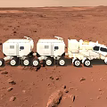 White Martian Exploration Rover With Connected Modules On Red Rocky Surface 3d model